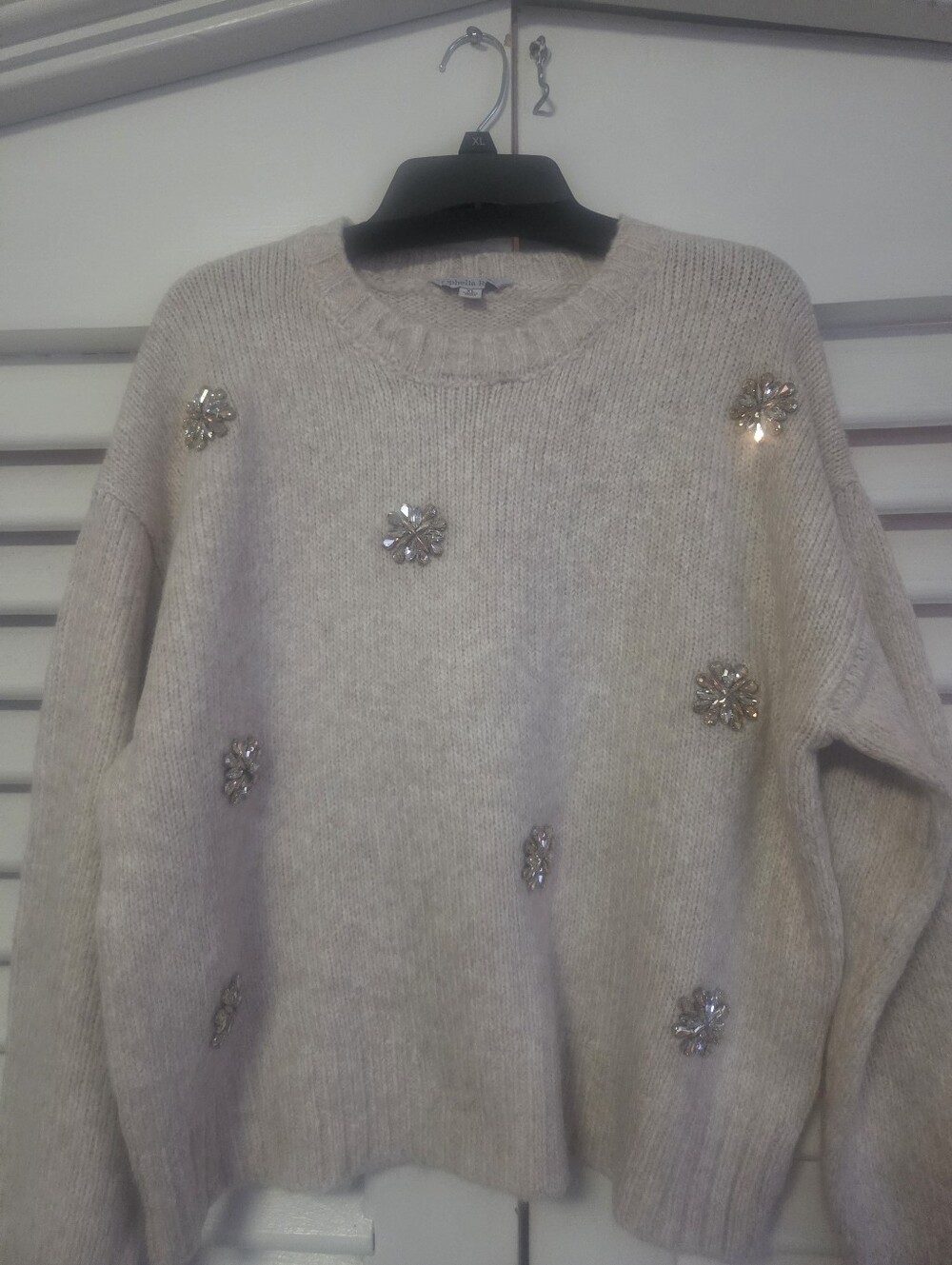 Cream Embellished Crewneck Sweater